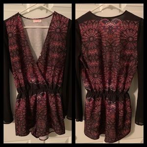 Patterned long sleeve romper